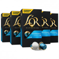 Set 5X Capsule cafea L&#039;OR Espresso Decaffeinato, intensitate 6, 50 bauturi x 40 ml, compatibile cu sistemul Nespresso®, 50 capsule aluminiu