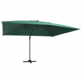 VidaXL Umbrelă &icirc;n consolă cu LED, st&acirc;lp din aluminiu verde 400x300 cm