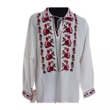 Cumpara ieftin Camasa Barbateasca Traditionala Alba cu Motiv Floral Rosu - CTI29