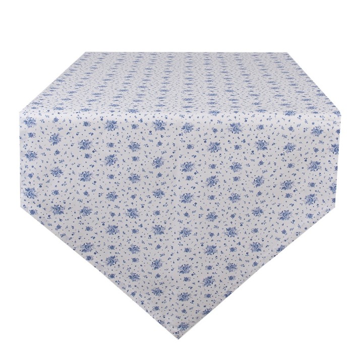 Traversa masa bumbac alb albastru 50x160 cm