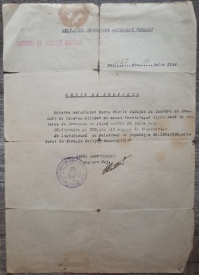 Ordin de Serviciu, Serviciul Drumurilor Nationale Focsani 1944 foto