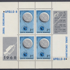 ROMANIA 1968 LP 692 a COSMOS I APOLLO 8 BLOC CU 4 VINIETE DIFERITE MNH