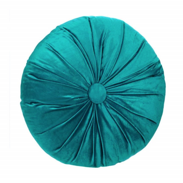 Perna decorativa rotunda Pufo din catifea cu buton, model Attraction  velvet, pentru canapea, pat, fotoliu, turcoaz | Okazii.ro