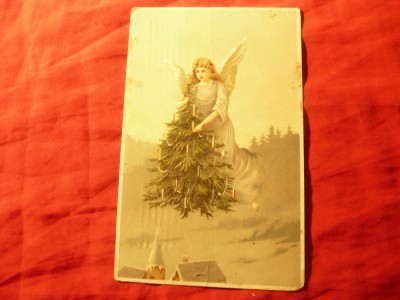 Felicitare de Craciun 1914 ,cu relief , circ. in Bucuresti ,are cateva pete foto
