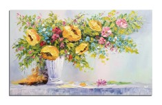 Tablou 3D Vaza cu trandafiri galbeni pictat manual living, dormitor, 100x60cm ulei pe panza efect 3D, Valentin Pop