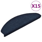 Covorase Scari Autoadezive Bleumarin 65x21x4 cm vidaXL, Set 15 Bucati, Protectie Antiderapanta, Textile Buclate Lavabile