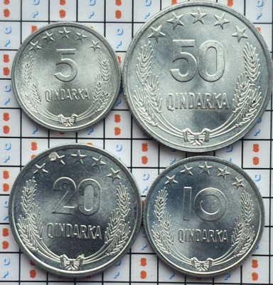 Set 4 monede Albania 5, 10, 20, 50 qindarka 1964 UNC - A022 foto