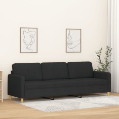Canapea cu 3 locuri, negru, 210 cm, material textil foto