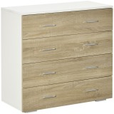 HOMCOM Comodă cu 4 Sertare, M&acirc;nere din Aluminiu și Structură din Lemn, 76x35x72cm, Alb și Stejar | Aosom Romania