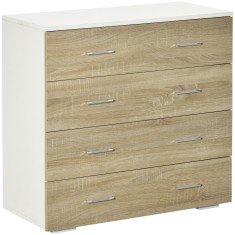 HOMCOM Comodă cu 4 Sertare, M&acirc;nere din Aluminiu și Structură din Lemn, 76x35x72cm, Alb și Stejar | Aosom Romania