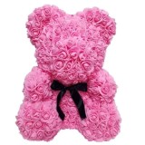 Ursulet floral FOXMAG24, confectionat din trandafiri de spuma, 40 cm, cutie decorativa inclusa, in degrade, roz