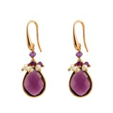 Cumpara ieftin Cercei Argint 925 placat Aur Roz cu Ametist, Perle Cultură, Lacrimă, 4cm, Made in Italy, Cutie Cadou