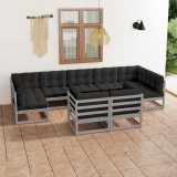 vidaXL Set mobilier grădină cu perne, 9 piese, gri, lemn masiv de pin 3077256