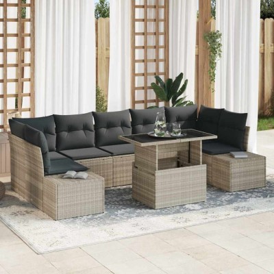 vidaXL Set de canapele pentru grădină cu pernă 8 pcs Gri deschis foto