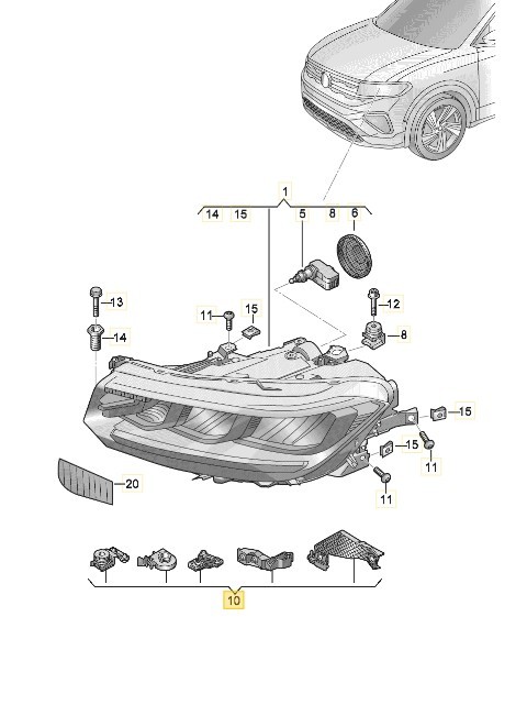 Set reparatie far VW T-Cross, 2023-, partea stanga, original,