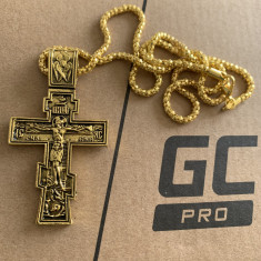 medalion crucifix colier superb placat aur unisex lant 60 cm