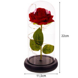 Trandafir &icirc;n Glob de Sticlă cu Iluminare LED, Alimentare pe Baterii, 22x11.5cm, Cutie de Cadou Inclusă