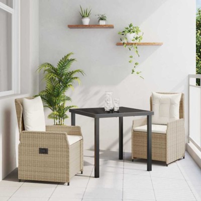 vidaXL Set de masă pentru grădină 3 pcs Bej poliratan 3380967 foto