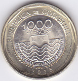 Moneda Columbia 1.000 Pesos 2015 - KM#299 UNC ( bimetalica ), America Centrala si de Sud