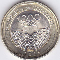 Moneda Columbia 1.000 Pesos 2015 - KM#299 UNC ( bimetalica )