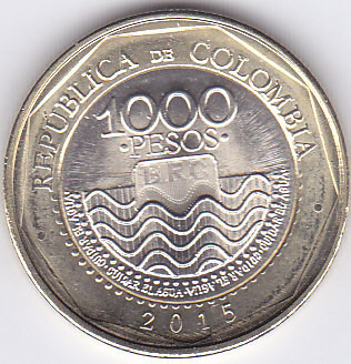 Moneda Columbia 1.000 Pesos 2015 - KM#299 UNC ( bimetalica ) foto