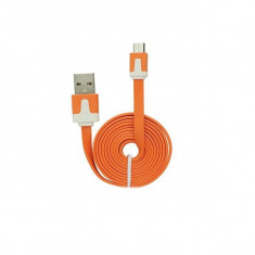 Cablu Date &amp;amp; Incarcare MicroUSB Plat - 1 Metru (Portocaliu) foto