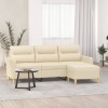 VidaXL Canapea cu 3 locuri cu taburet, crem, 180 cm, material textil 3201075
