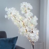Ramuri decorative cu flori artificiale albe si LED, 135 cm, set 2 bucati, CMCLASS