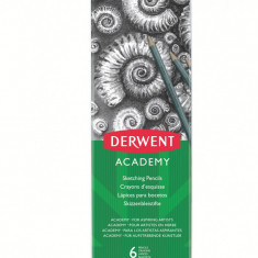 Creioane Grafit 3b-2h Derwent Academy, Cutie Metalica, 6 Buc/set, Negru