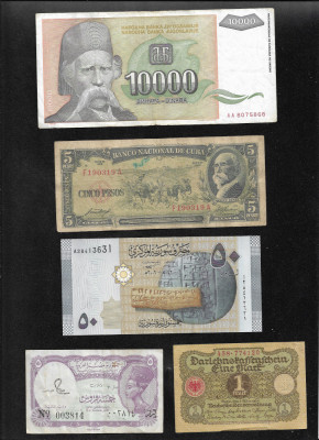 Set 5 bancnote de prin lume adunate (cele din imagini) #110 foto