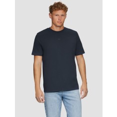 Q/S by s.Oliver, Tricou barbati cu decolteu la baza gatului, cu logo, Bleumarin inchis, XS