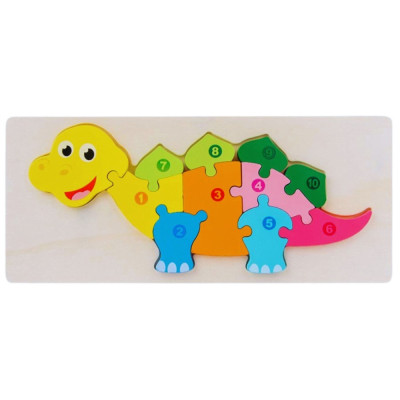 Puzzle 3D educativ incastru Montessori numerotat cu dinozaur, Onore, multicolor, lemn, 30 x 13 x 1 c foto