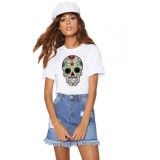 Tricou dama alb - Sugar Skull Colorful - S