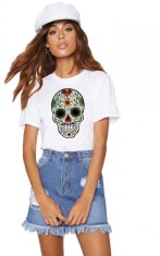 Tricou dama alb - Sugar Skull Colorful - M
