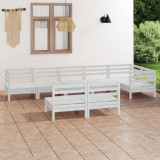 VidaXL Set mobilier de grădină, 8 piese, alb, lemn masiv de pin