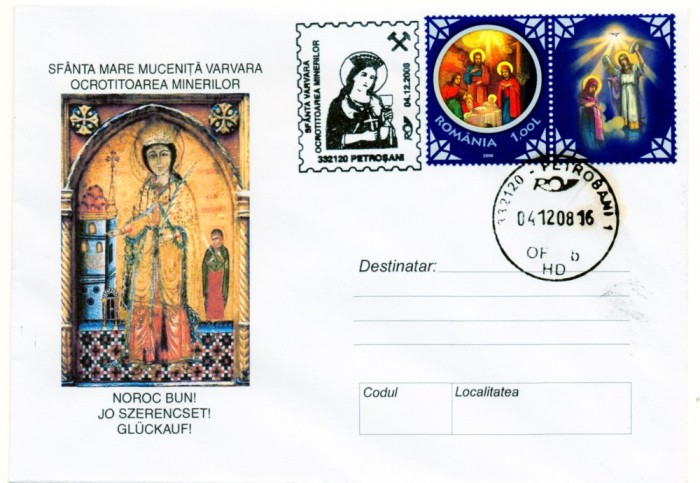Romania 2008, Sf. Mare Mucenita Varvara Ocrotitoarea minerilor, Minerit, PO