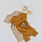 Set de 2 salopetele cu maneca scurta din bumbac organic si modal - Mustar/ Somon BabyCosy (Marime: 9-12 luni)