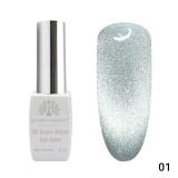 Oja semipermanenta, Snow White, 3D Cat Eye, Global Fashion 8ml, 01