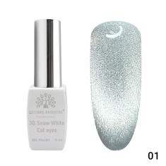 Oja semipermanenta, Snow White, 3D Cat Eye, Global Fashion 8ml, 01(FARA TPO)