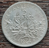 (A550) MONEDA DIN ARGINT FRANTA - 5 FRANCS 1964, SEMANATOAREA, 12 GRAME, AG 835, Europa