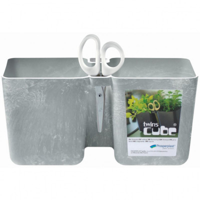 Ghiveci decorativ de flori, dublu, gri, 2.5 L, 24.4x11x12 cm, Twins Cube foto