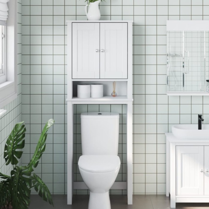 vidaXL Depozitare deasupra toaletei &bdquo;BERG&rdquo; alb 60x27x164,5 cm lemn