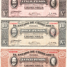 Mexic Set 5-10-20 Pesos Chihuahua 1914-15 UNC