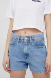Tommy Jeans pantaloni scurti din bumbac Bf0012 femei, neted, high waist