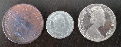 Lot 3 monede Gibraltar - 2, 5 si 10 Pence foto