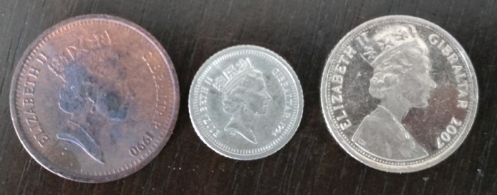 Lot 3 monede Gibraltar - 2, 5 si 10 Pence