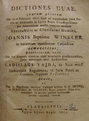 Vasile Vaida, DOUĂ CUV&amp;Acirc;NTĂRI DE INTERES JURIDIC, Cluj, 1817 foto