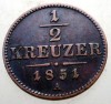 1.475 AUSTRIA 1/2 KREUZER 1851 A, Europa, Cupru (arama)