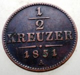 1.475 AUSTRIA 1/2 KREUZER 1851 A, Europa, Cupru (arama)
