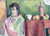 Tablou / lucrare DINU Alina Cristina, cca 70 x 50, acrilic pe carton subtire, stampila Universitatea de Arta Bucuresti pictor roman arta